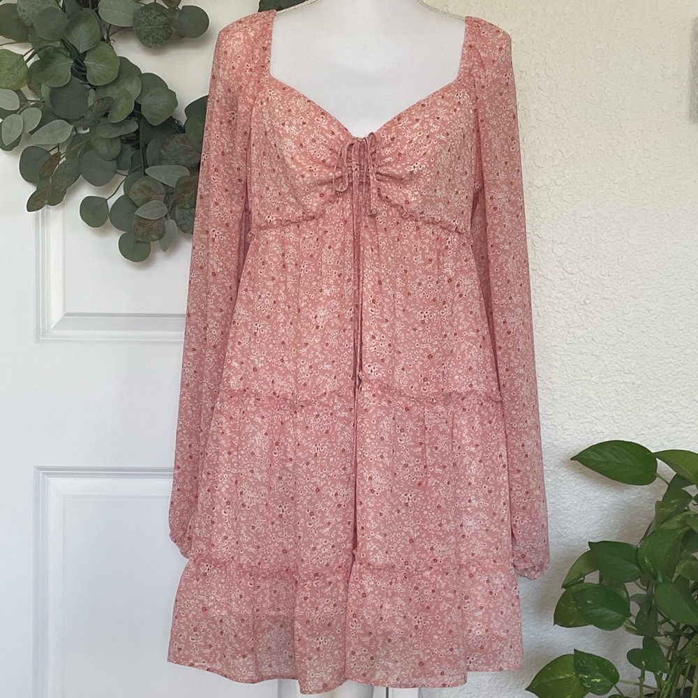 Forever 21 Pink Long Sleeve Sundress with Sweetheart Neckline